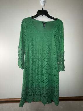 Alfani Women's Green Lace Crochet Overlay Sheath Dress, Size Small